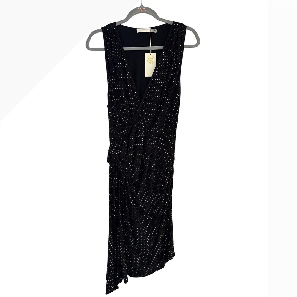 Ramy Brook Studded Mariella Dress Black Asymmetrical V-Neck Sleeveless Large NEW
